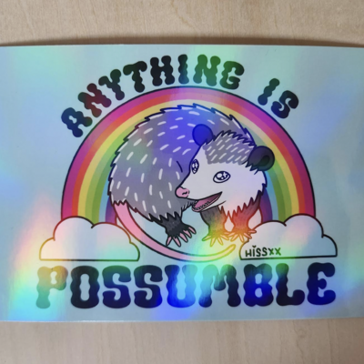 Anything is possumble! holographic postcard