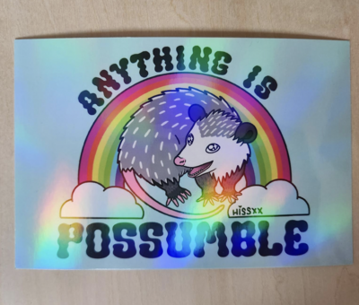 Anything is Possumble! Holographic Postcard
