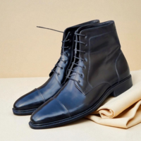 Crafted Leather Classic Men Black Leather Ankle High Lace up Boot - Thumbnail 4