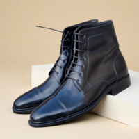 Crafted Leather Classic Men Black Leather Ankle High Lace up Boot - Thumbnail 5