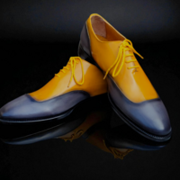 Crafted Leather Classic Men Yellow Gray Leather Oxford Lace up Dress Shoes - Thumbnail 1