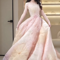 Sparkling Pink Tulle Prom Dress: Strapless Sequin A-Line - Thumbnail 1