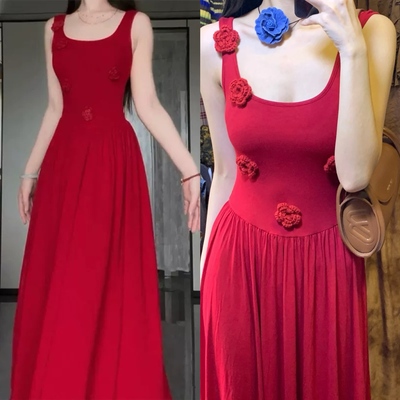 Maxi red dress gown dress party celebration clothing guest party long dress clothes long party evening vacation dress