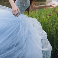 Blue Ball Gown Prom Dress, Strapless Beaded Corset Evening Gown, Tulle Quinceañera Dress, Luxury Gala Dress - Thumbnail 7