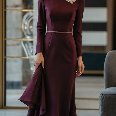 Elegant sheath burgundy mother of the bride/ groom dresses formal evening gown