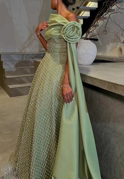 Green Beaded A Line Prom Dress Dubai Middle East Evening Forma  Gown