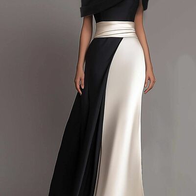 Black and white mermaid prom dress evening formal  gown