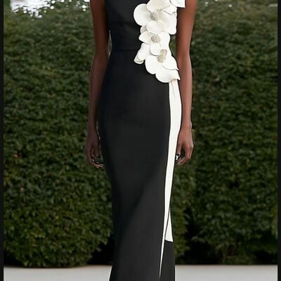 Black and white sheath 3d handmade flowers prom dress evening formal gown - Thumbnail 2