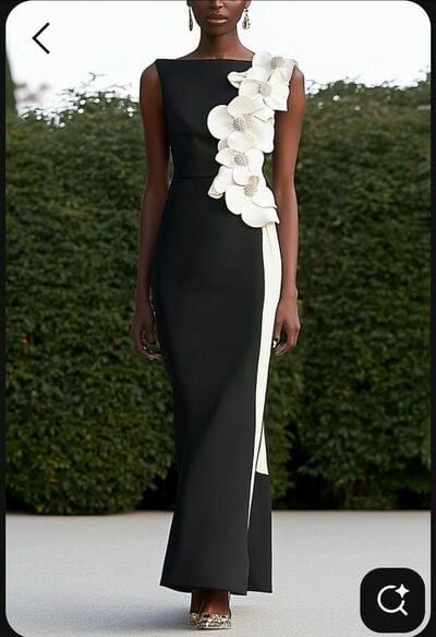 Black and White Sheath 3D Handmade Flowers Prom Dress Evening Formal Gown