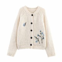 Fashionable Hand-embroidered Knitted Cardigan Sweater Jacket - Thumbnail 3