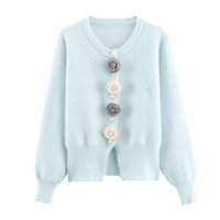 Chic Button 3D Flower Knitted Cardigan Sweater Jacket - Thumbnail 1