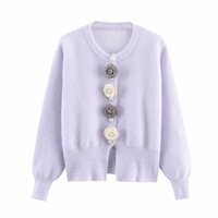 Chic Button 3D Flower Knitted Cardigan Sweater Jacket - Thumbnail 4