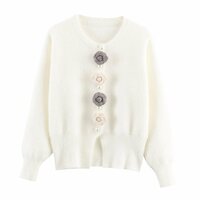 Chic Button 3D Flower Knitted Cardigan Sweater Jacket - Thumbnail 5