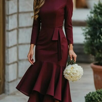 Burgundy mermaid prom dress evening formal gown