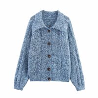 Fashionable loose single-breasted floral mixed color knitted cardigan top - Thumbnail 1