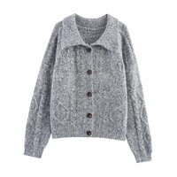 Fashionable loose single-breasted floral mixed color knitted cardigan top - Thumbnail 2