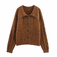 Fashionable loose single-breasted floral mixed color knitted cardigan top - Thumbnail 5