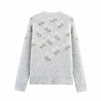 Round neck 3D flower embroidered knitted cardigan - Thumbnail 1