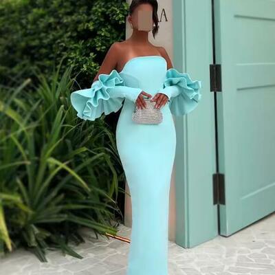 Sexy slit party dresses one shoulder flower long sleeves graduation dress chic satin special occasion dress prom gown