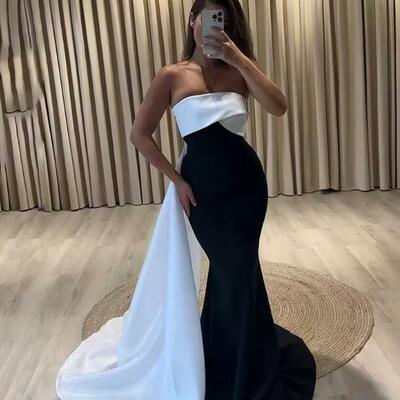 Elegant formal evening dress 2025 arabic mermaid party dress with draped train strapless customized birthday prom dress