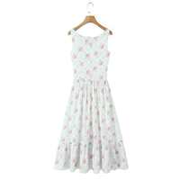 Romantic pastoral style cream rose print bow tie waist dress - Thumbnail 3