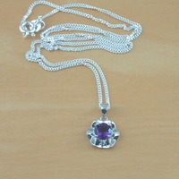 BOXED GIFT/Sterling Silver Amethyst Gemstone Flower Pendant & Chain/Amethyst Necklace/Amethyst Jewellery/AmethystJewelry/UK - Thumbnail 2