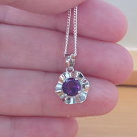BOXED GIFT SET/Sterling Silver Amethyst Gemstone Flower Pendant & Chain/Amethyst Necklace/Amethyst Jewellery/AmethystJewelry/UK - Thumbnail 3