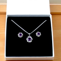BOXED GIFT SET/Sterling Silver Amethyst Gemstone Flower Pendant & Chain/Amethyst Necklace/Amethyst Jewellery/AmethystJewelry/UK - Thumbnail 9