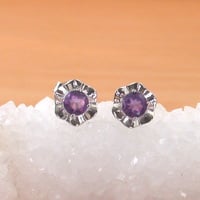 BOXED GIFT/Sterling Silver Amethyst Gemstone Flower Stud Earrings/Amethyst Studs/Amethyst Earrings/Amethyst Jewellery/Amethyst Jewelry/UK - Thumbnail 1