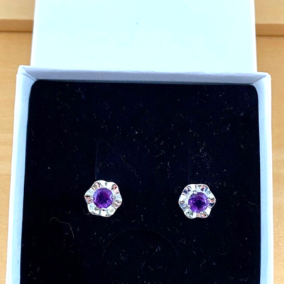 Boxed gift/sterling silver amethyst gemstone flower stud earrings/amethyst studs/amethyst earrings/amethyst jewellery/amethyst jewelry/uk