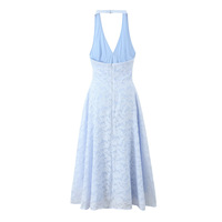 Blue jacquard French atmosphere V-neck backless holiday dress long dress - Thumbnail 2