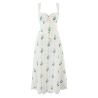 Elegant printed fishbone waist camisole midi dress - Thumbnail 3