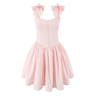 Girls' Bowknot Lace Patchwork Waist Short Skirt Female Pleated A-line Dress - Thumbnail 1