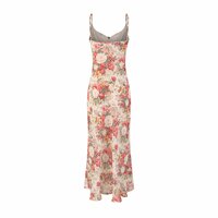 Retro printed suspender skirt for women summer temperament sweet lace-up dress - Thumbnail 1