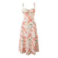 Pastoral floral drawstring waist slit vacation style suspender dress - Thumbnail 2