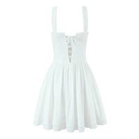 White sexy lace suspender dress women's backless waist A-line mini skirt - Thumbnail 1