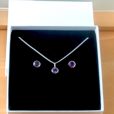 Boxed gift set/sterling silver amethyst pendant & chain/amethyst necklace/amethyst jewellery/amethyst jewelry/uk