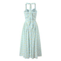 Pastoral style halterneck backless V-neck floral dress high waist holiday style maxi dress - Thumbnail 2