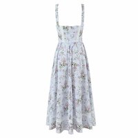 Romantic pastoral style lilac floral print lace patchwork waisted midi dress - Thumbnail 2