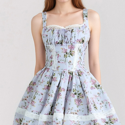 Lace sleeveless tube top waist printed tutu skirt women's suspender dress
