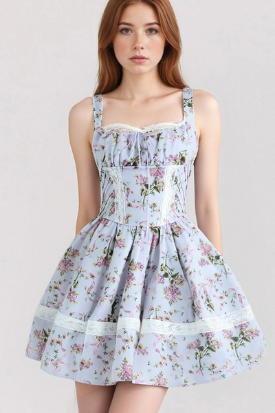 Lace Sleeveless Tube Top Waist Printed Tutu Skirt Women's Suspender Dress