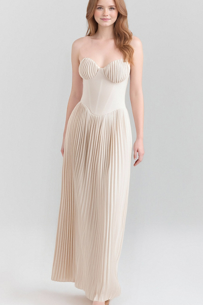 Elegant pleated long tube top dress