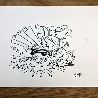 Crooked chris pen & ink original art superman parody