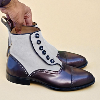 Crafted leather classic men dress shoes ankle high button boot - Thumbnail 1