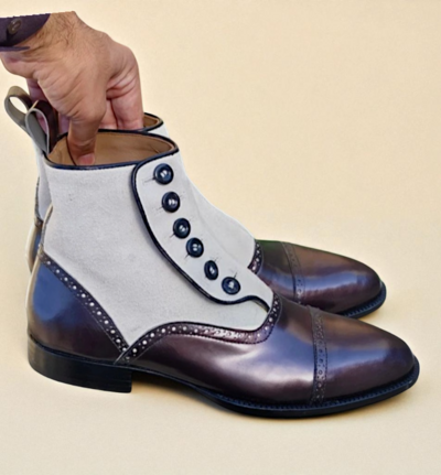 Crafted Leather Classic Men Dress Shoes Ankle High Button Boot