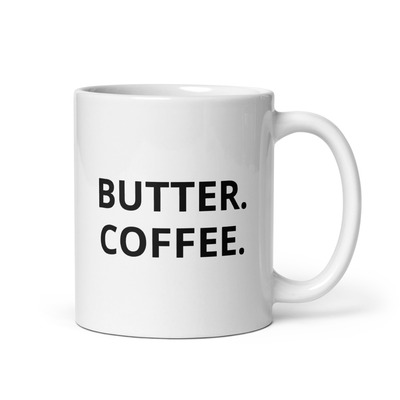 Butter. coffee. white glossy mug