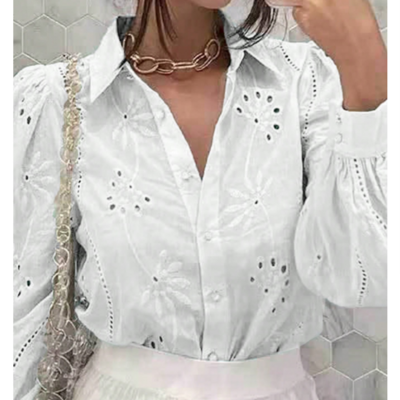 Long sleeved women's embroidered white shirt