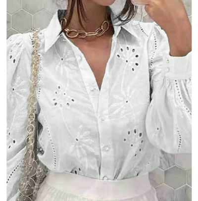 Long Sleeved Women'S Embroidered White Shirt