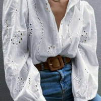 Long Sleeved Women'S Embroidered White Shirt - Thumbnail 1
