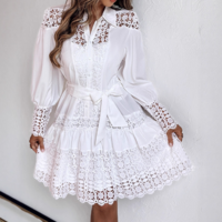 Lace Splicing Long Sleeved Dress - Thumbnail 1